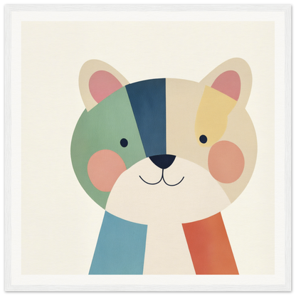 Cute cartoon cat face with geometric patches in Teal Bear Palette colors