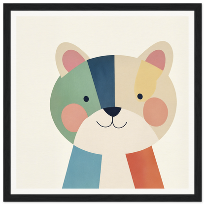 Cute cartoon cat face with pastel geometric blocks in Teal Bear Palette