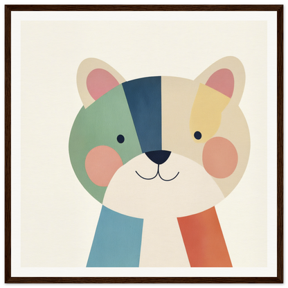 Cute cartoon cat face with geometric pastel color blocks in Teal Bear Palette