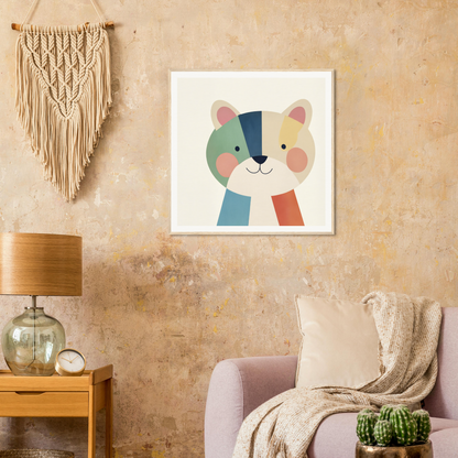 Colorful geometric bear illustration with pink ears in Teal Bear Palette design