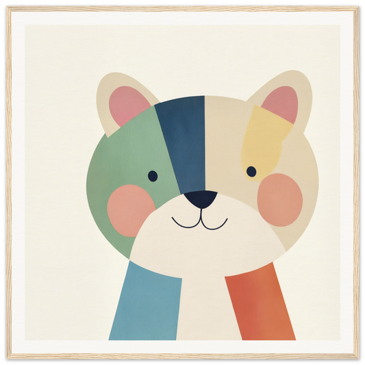 Cute cartoon cat face featuring geometric pastel colors in the Teal Bear Palette