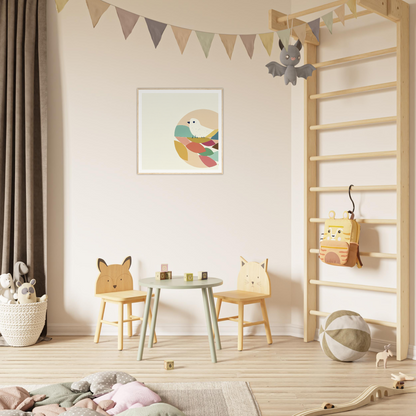 Children’s play area featuring animal-themed chairs and table from Teal Bird Reverie