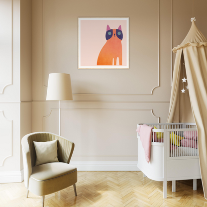 Modern nursery featuring Teal Dream Mouse with whimsical cat artwork and cozy decor