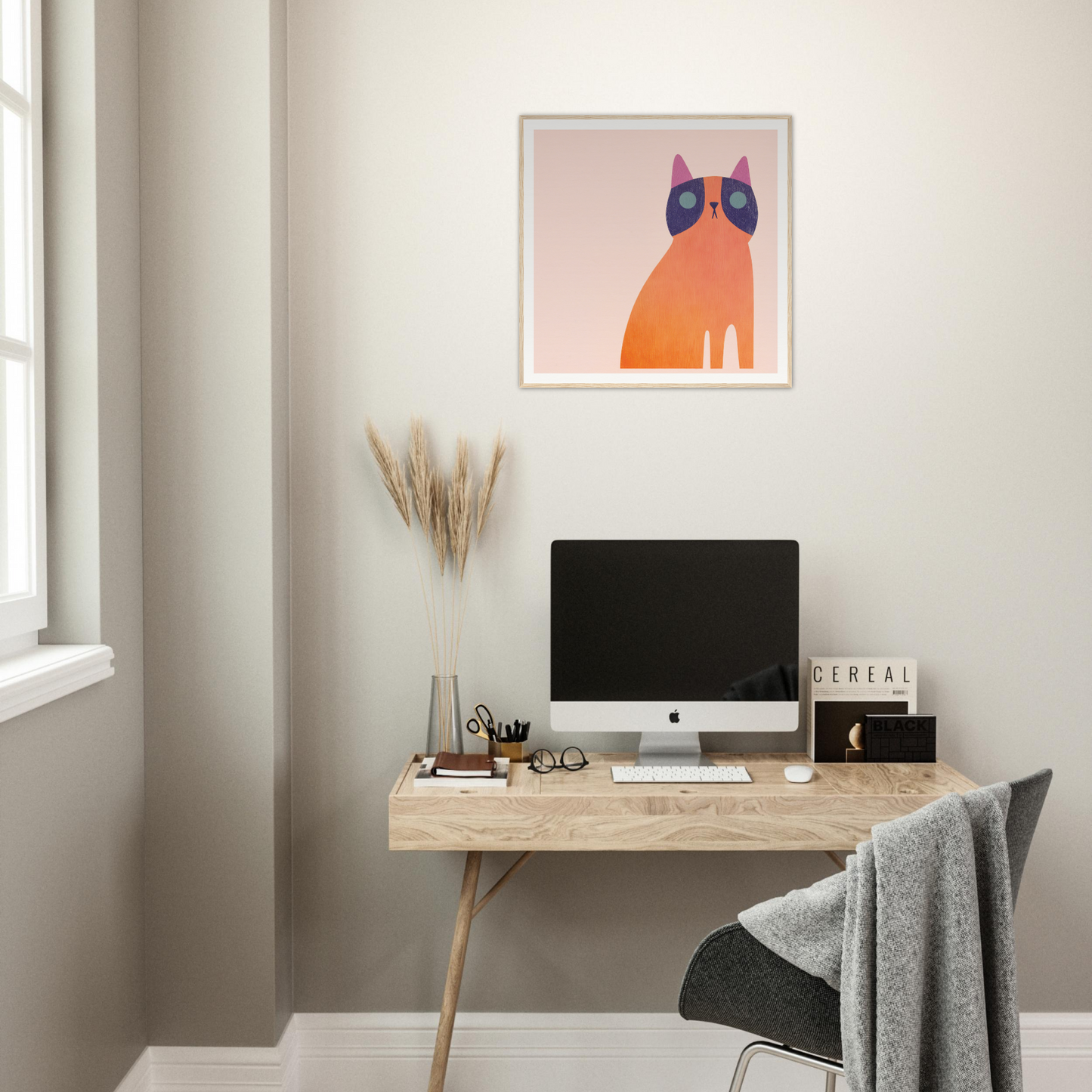 Minimalist workspace with Teal Dream Mouse on a wooden desk and iMac computer