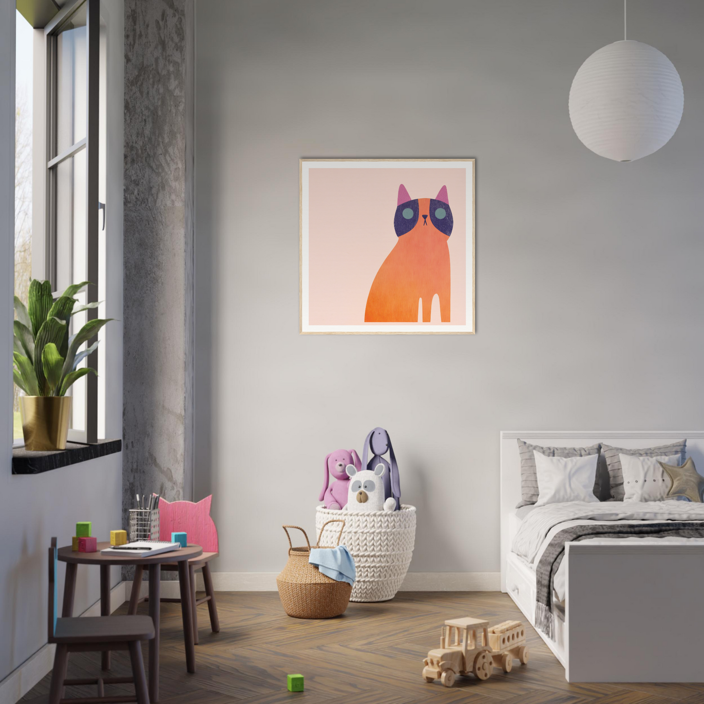 Framed orange cat art print with blue glasses from Teal Dream Mouse collection