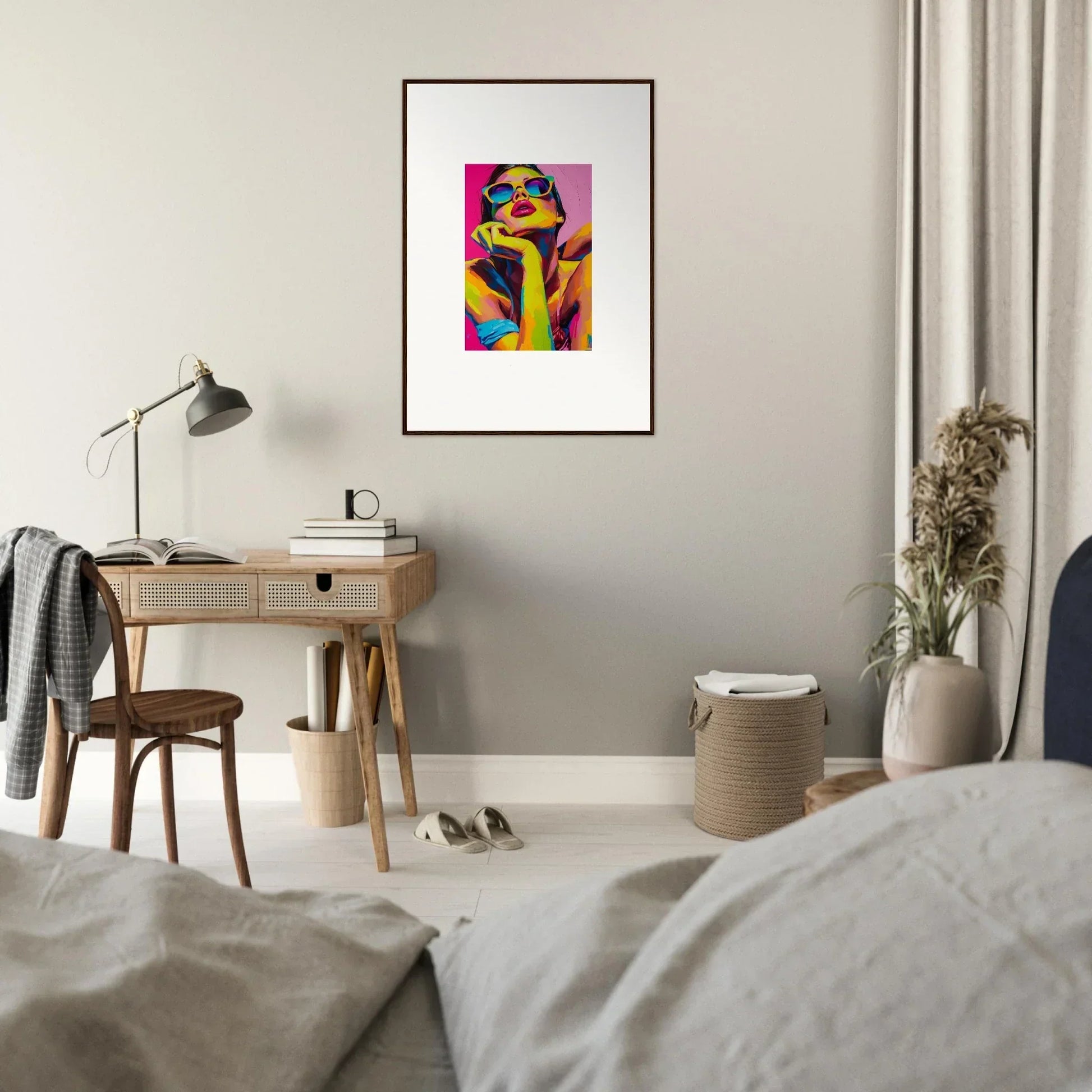 Colorful pop art portrait of a person in sunglasses for daydream ecstasy room decor