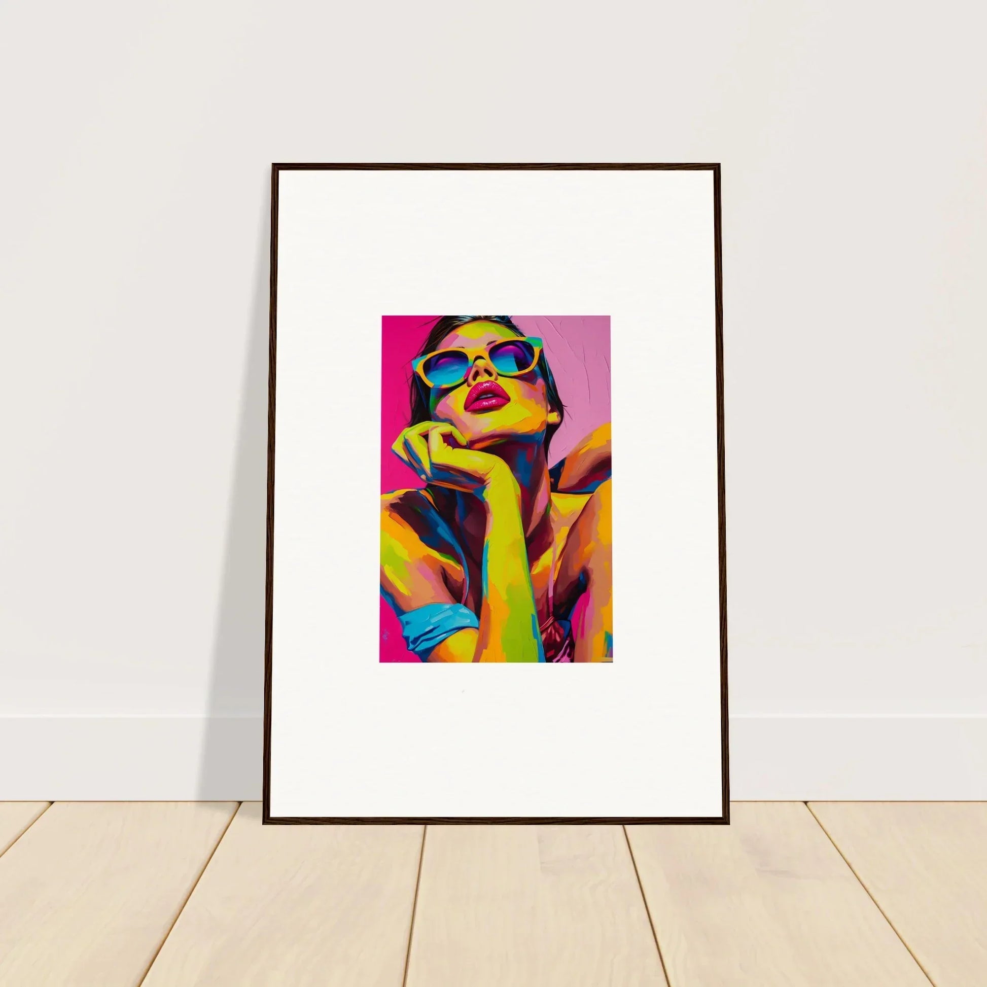 Framed pop art portrait of a person in sunglasses for vibrant room decor and daydream ecstasy
