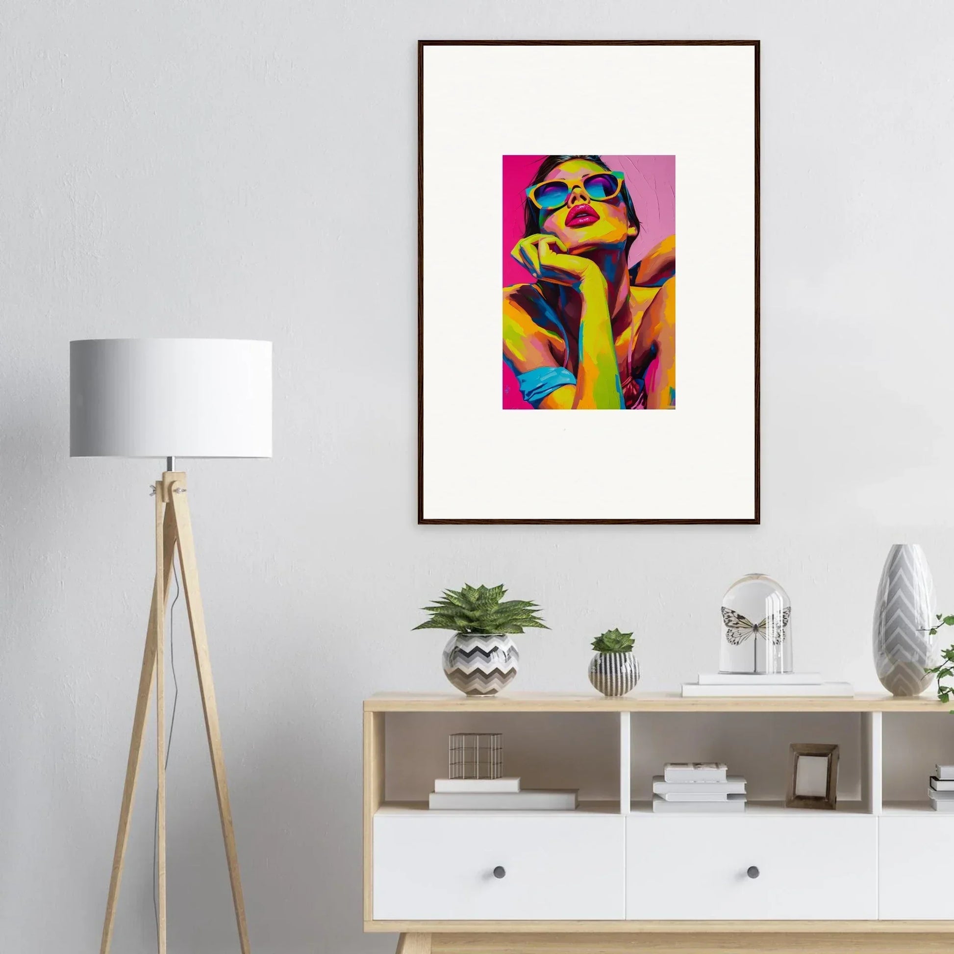 Colorful pop art portrait of a person with sunglasses for vibrant room decor