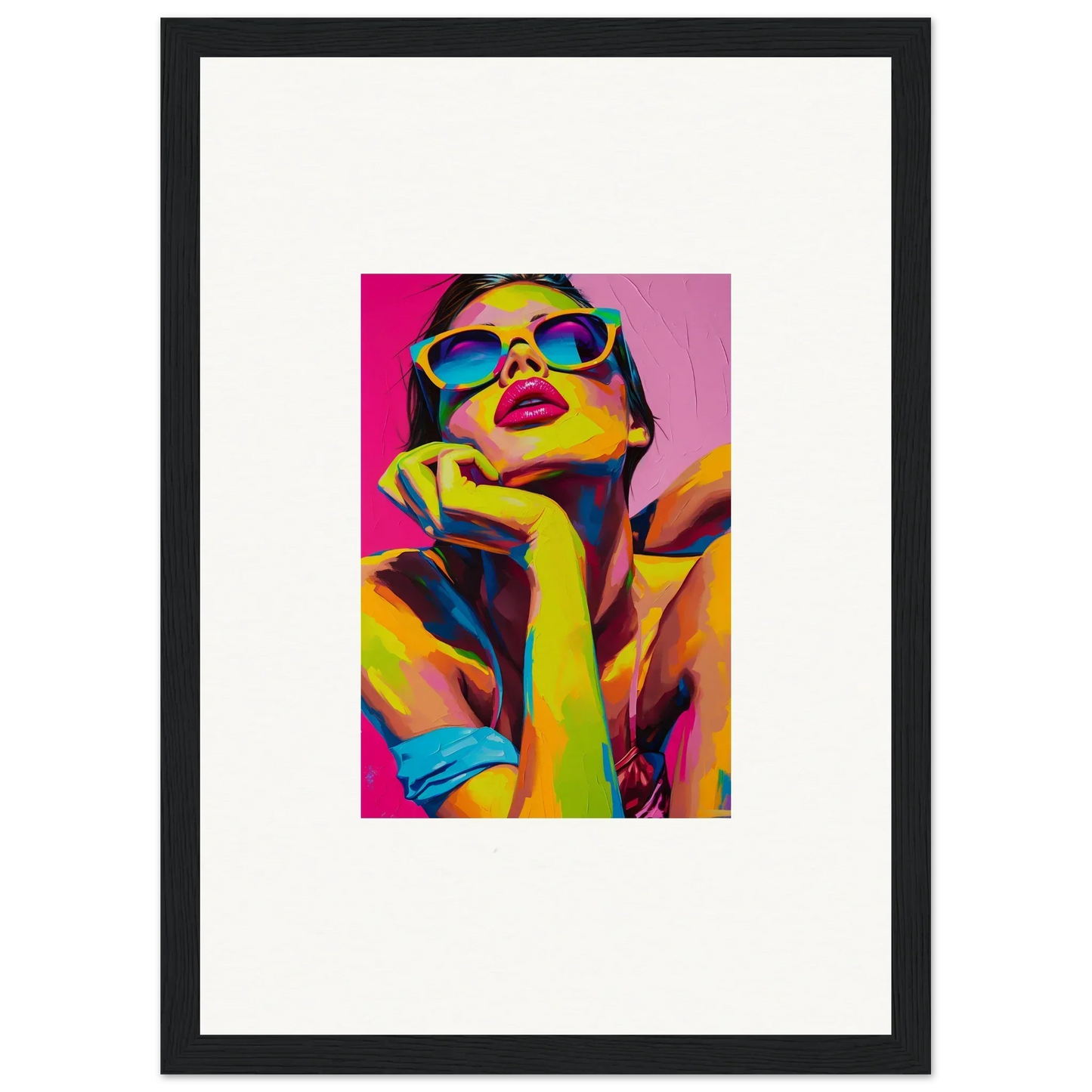 Colorful pop art portrait with sunglasses, ideal for Daydream Ecstasy room decor