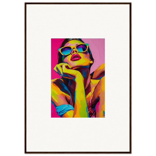 Colorful pop art portrait with blue sunglasses for vibrant room decor and Daydream Ecstasy