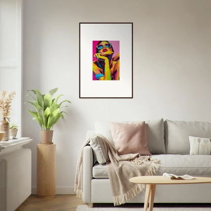 Colorful pop art portrait with sunglasses for trendy room decor and framed wall art