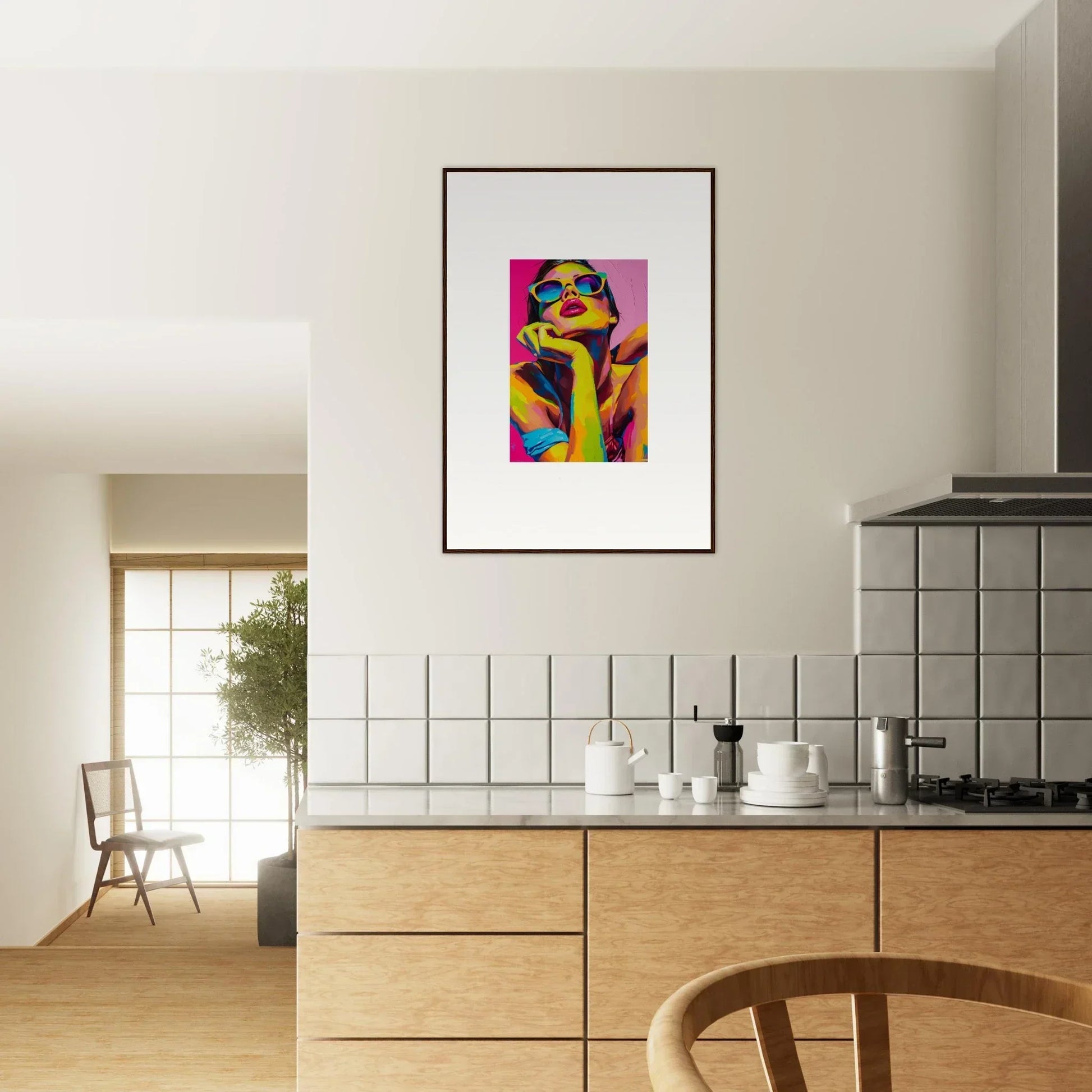 Colorful abstract portrait in black frame, perfect for Room Decor and Daydream Ecstasy