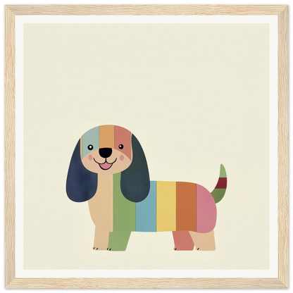 Colorful cartoon Technicolor Dog dreaming with long floppy ears and a striped body pattern