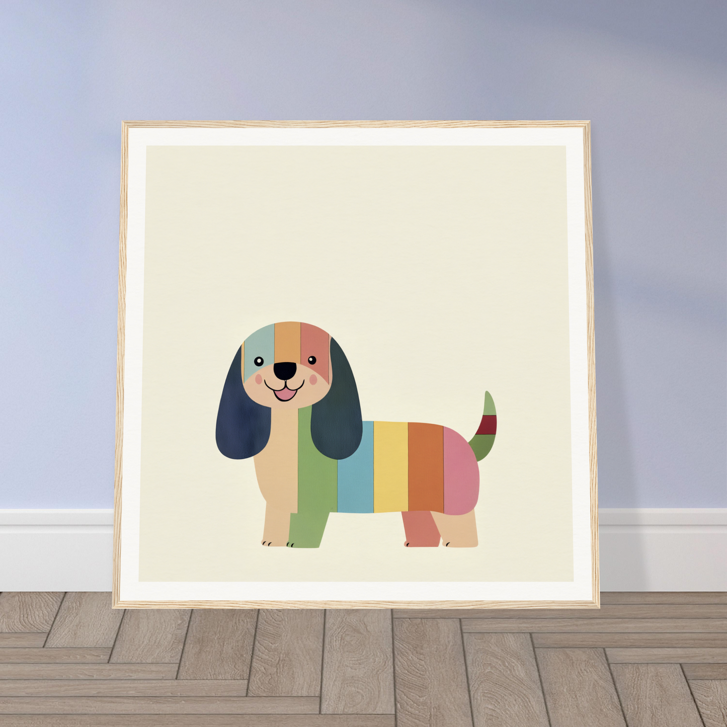 Colorful striped cartoon dog with long floppy ears from Technicolor Dog Dreaming special edition