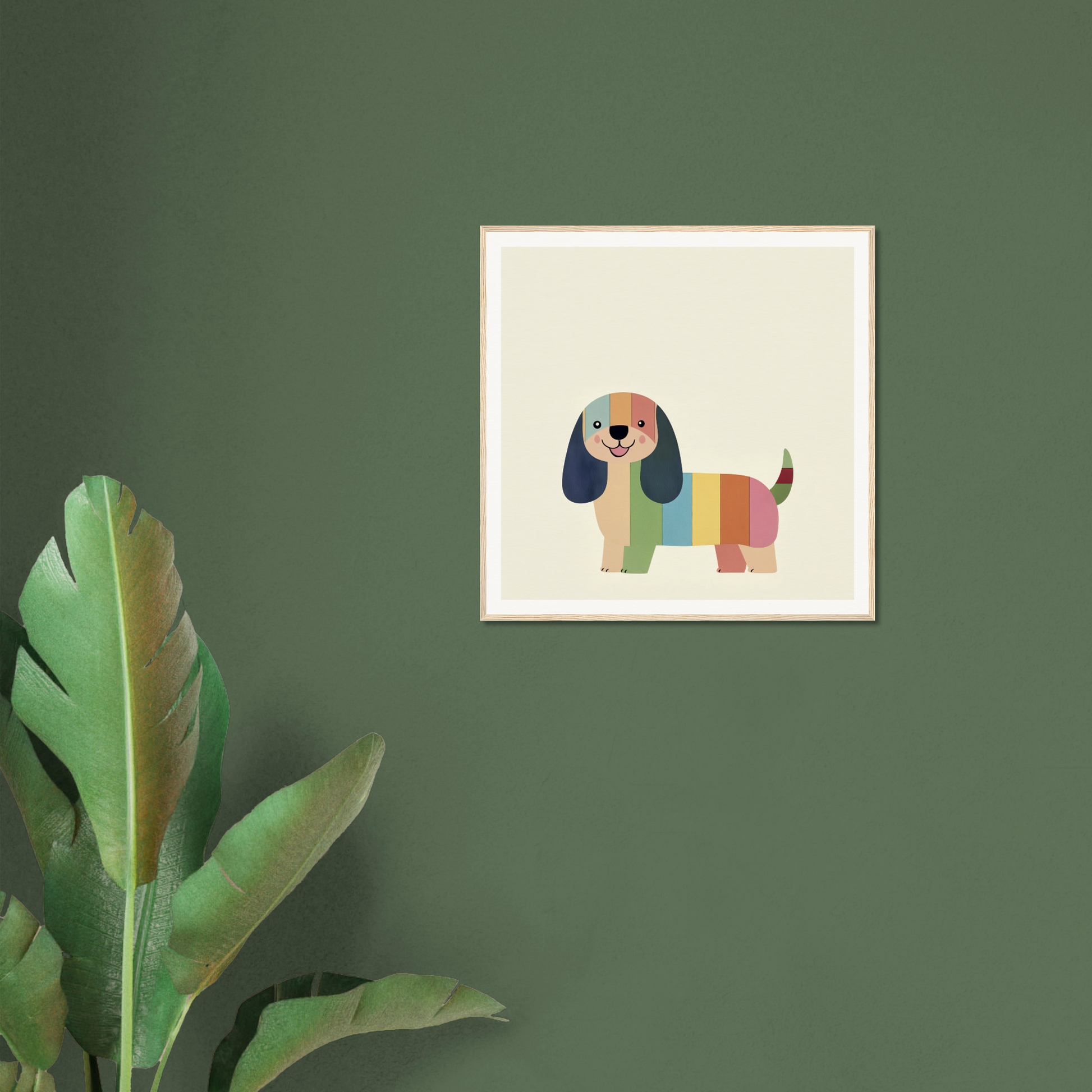 Colorful geometric illustration of a Technicolor dog in a special edition art™ design
