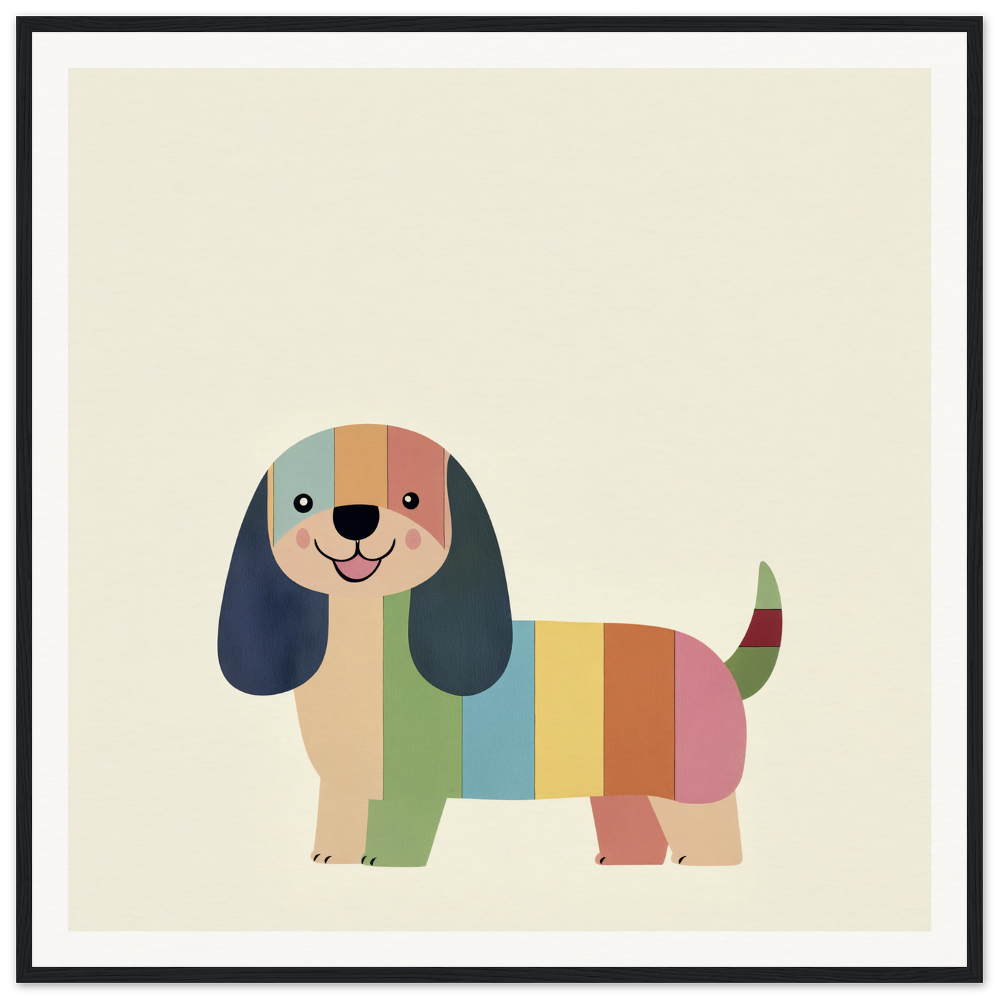 Colorful geometric Technicolor Dog with floppy ears and a happy expression in special edition art