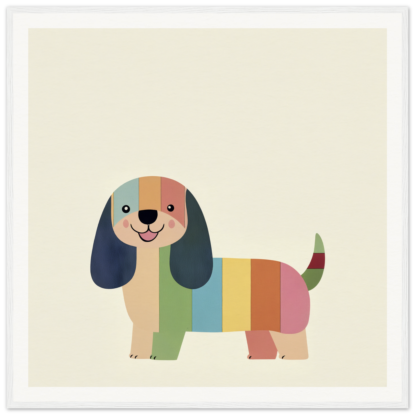 Colorful cartoon dog with striped body in Technicolor Dog Dreaming special edition art™