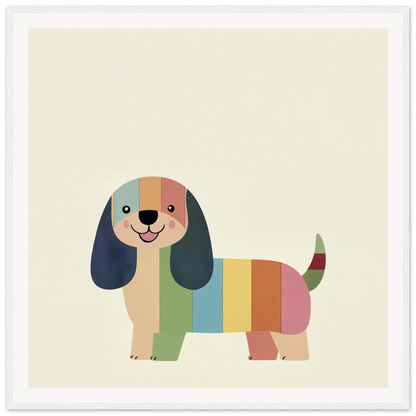Colorful cartoon dog with striped body in Technicolor Dog Dreaming special edition art™