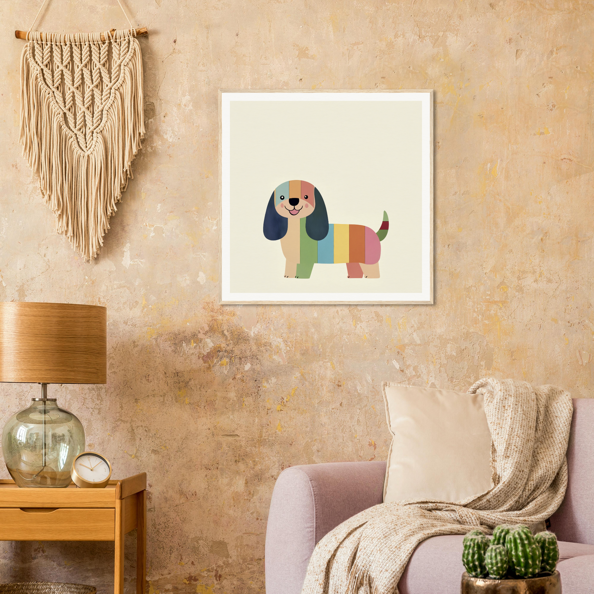 Colorful geometric illustration of a technicolor dog in special edition art design