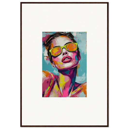 Colorful canvas print of a person in yellow sunglasses for vibrant room decoration