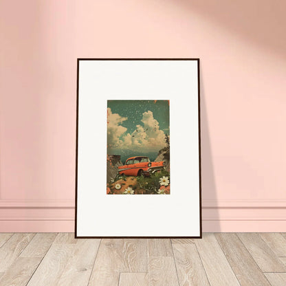 Framed canvas print of a red vintage car in clouds for your Poppy Companion room decoration