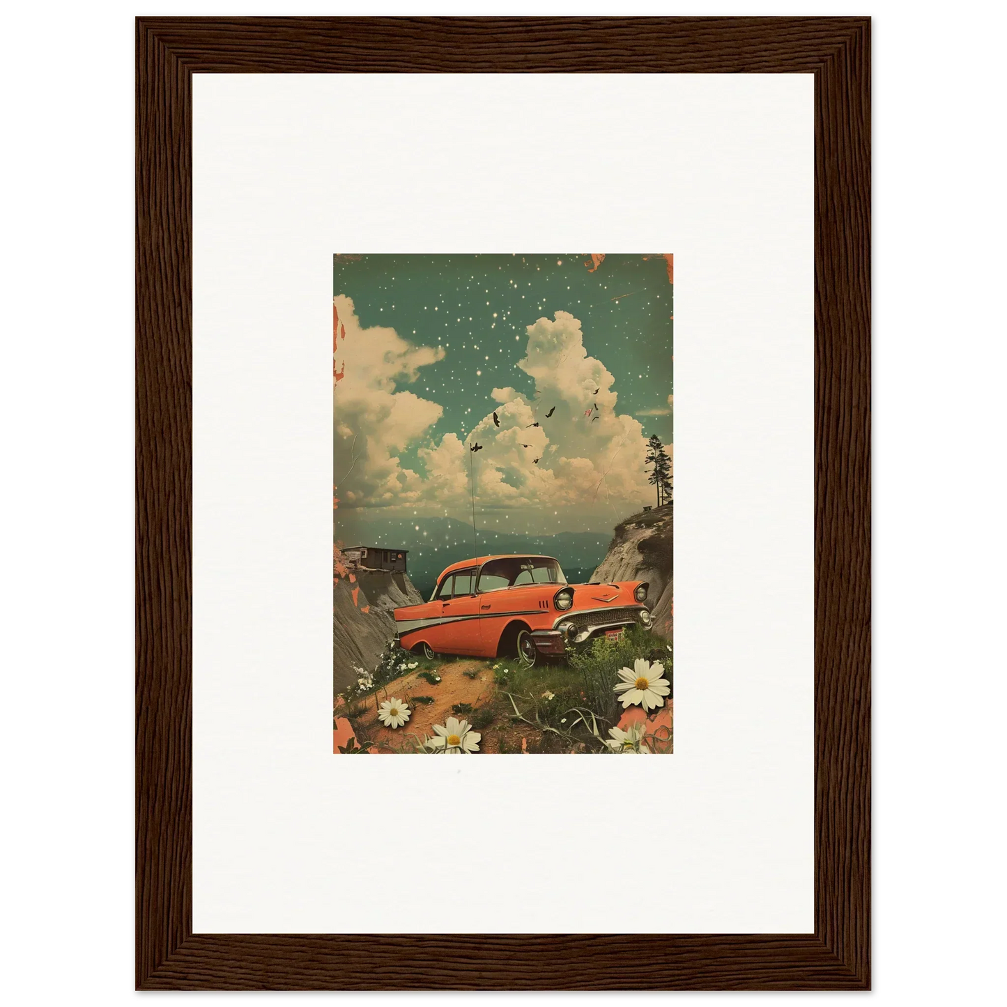 Vintage illustration of a red classic car, perfect for your Poppy Companion room decoration