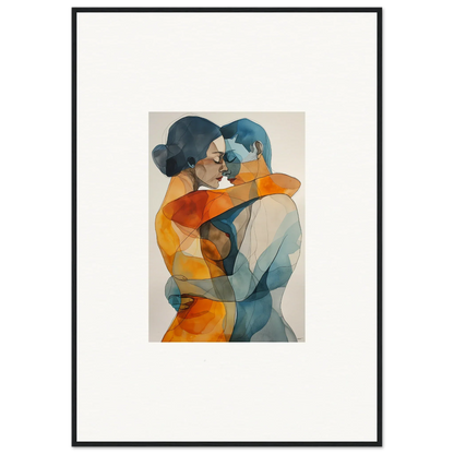 Abstract watercolor of two embracing figures, perfect for room decoration as a canvas print