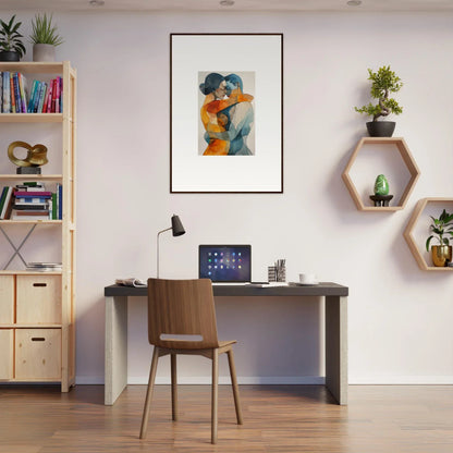 Home office with desk, chair, and Monad Intertwined canvas print for room decoration