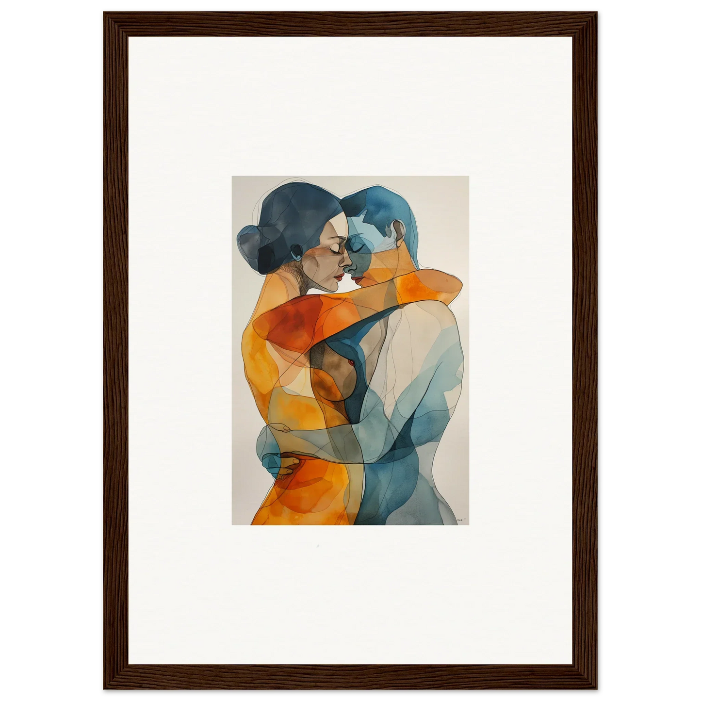 Framed watercolor canvas print of a monad intertwined couple for room decoration