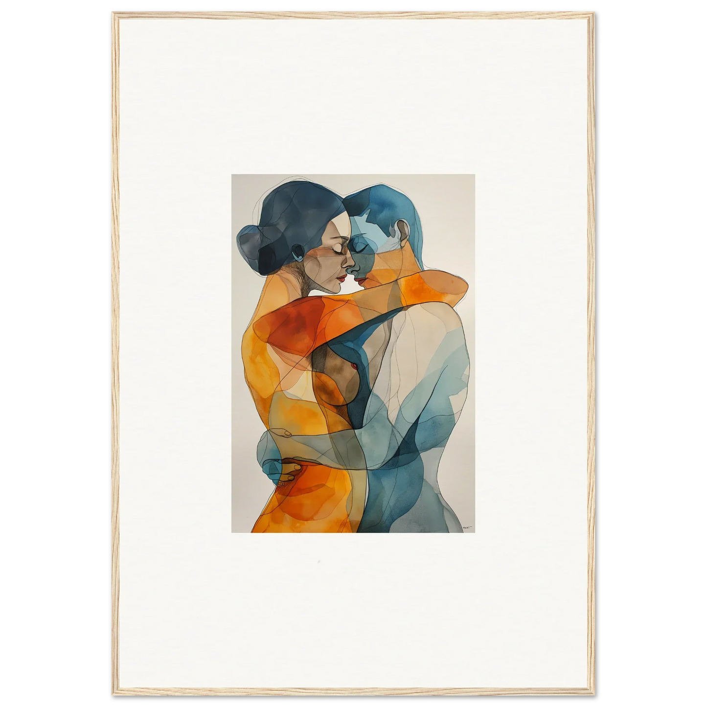 Colorful watercolor painting of a monad intertwined couple for unique room decoration