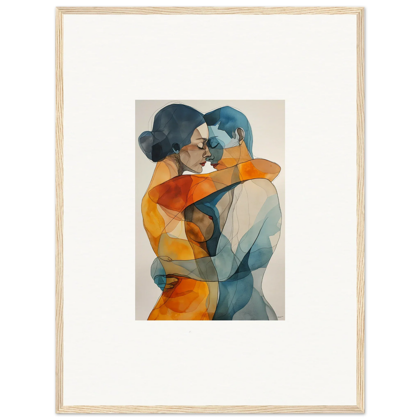 Watercolor canvas print of a monad intertwined couple in warm geometric shapes