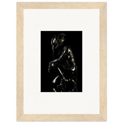 Metallic humanoid figure with a reflective surface in a crouched position.