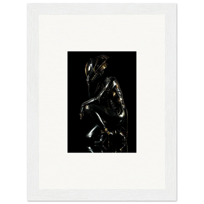 Metallic humanoid figure with a reflective surface in a crouched position.