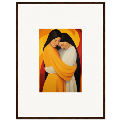 Framed canvas print of Timid Sun Nyah featuring embracing figures in vibrant colors