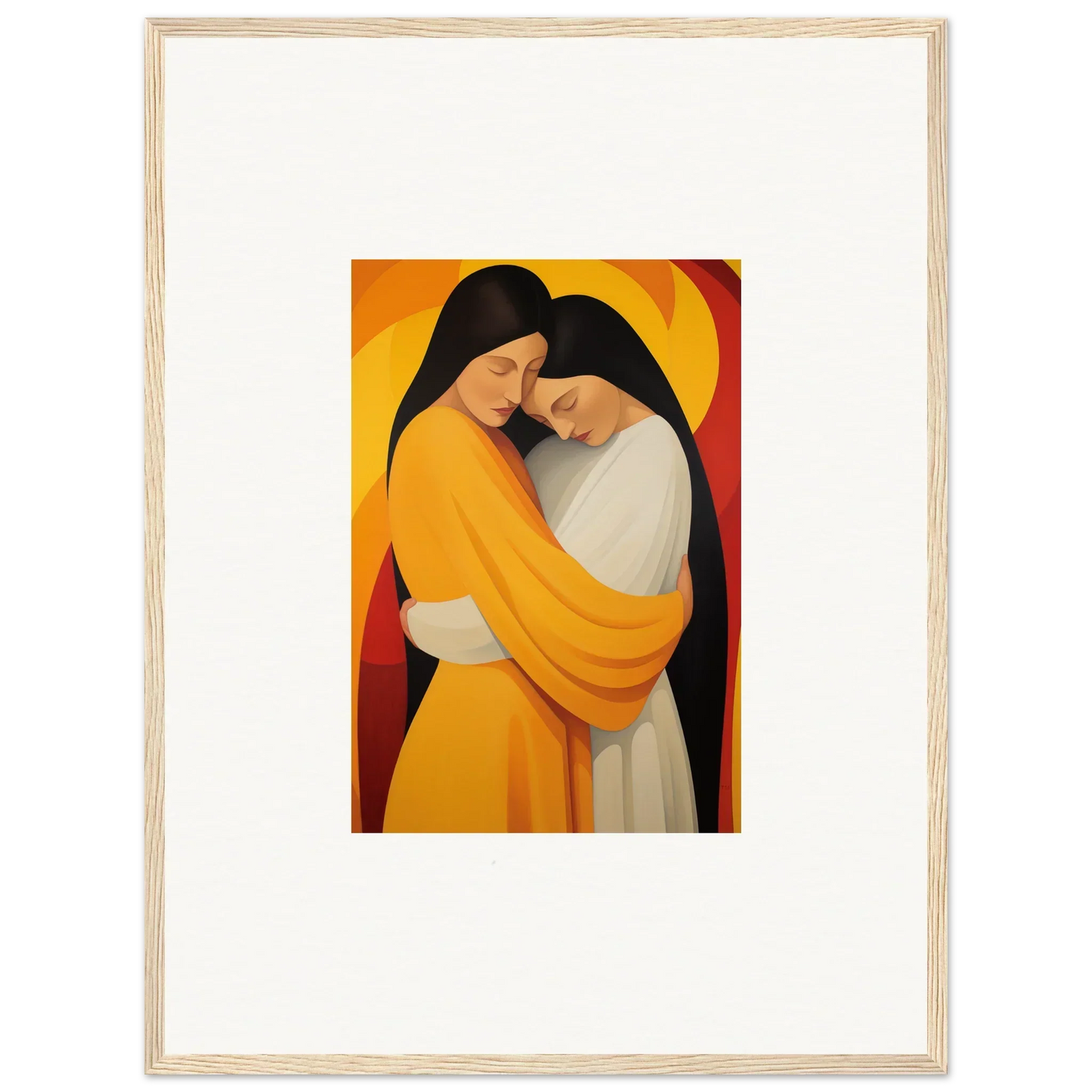 Framed canvas print of two embracing figures in yellow for cozy room decoration