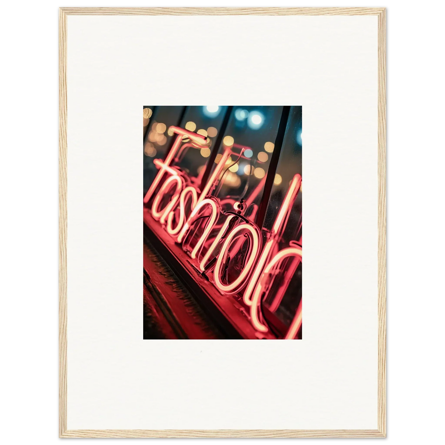 Neon sign glowing red spelling fashion, perfect for Lasid Quara room decoration