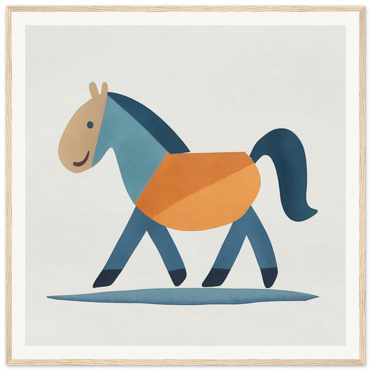 Stylized cartoon horse in blue and orange colors for Tranquil Trotting Majesty special edition art™