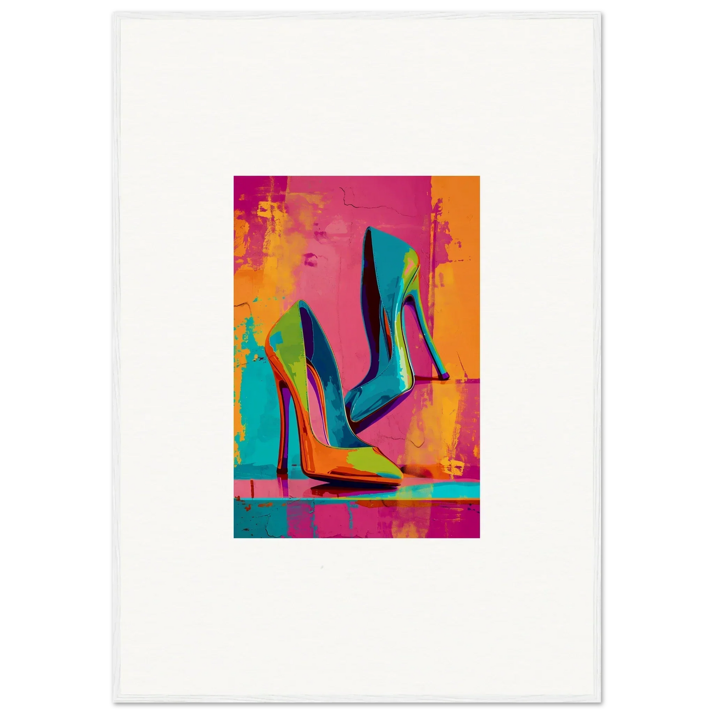 Vibrant abstract canvas print of high-heeled shoes for stylish room decoration