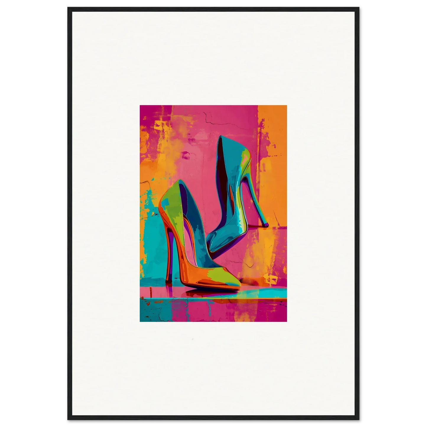 Colorful abstract painting of high-heeled shoes for stylish room decoration wall art