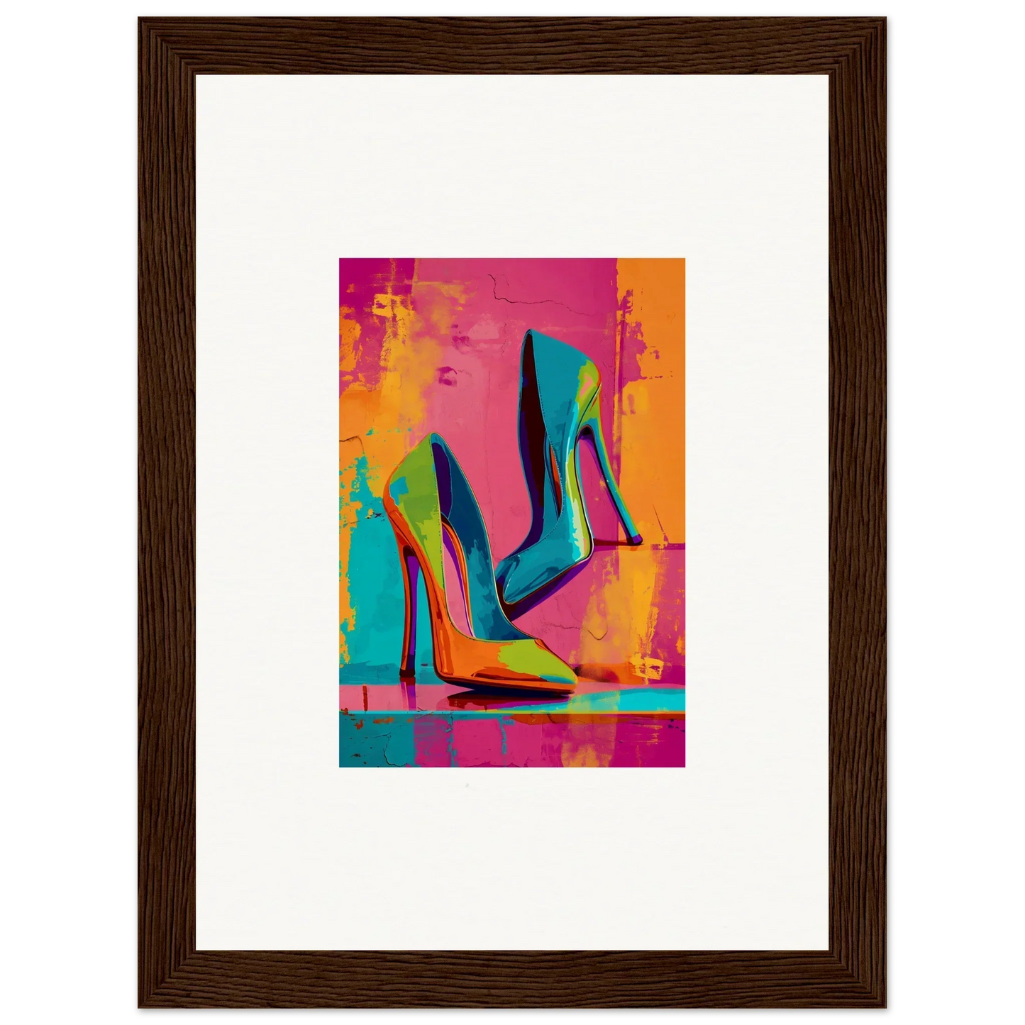 Colorful abstract canvas print of high-heeled shoes for trendy room decoration