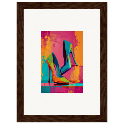 Colorful abstract canvas print of high-heeled shoes for trendy room decoration