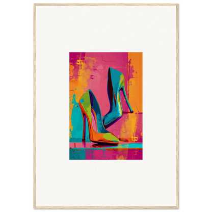 Colorful abstract painting of high-heeled shoes for vibrant wall art and room decoration