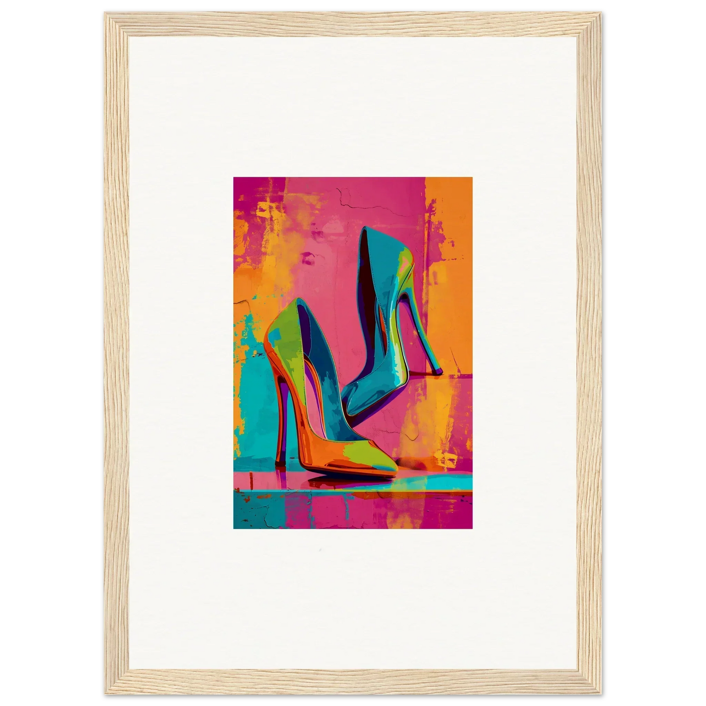 Colorful abstract canvas print of high-heeled shoes for trendy room decoration