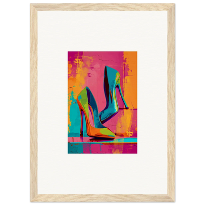 Colorful abstract canvas print of high-heeled shoes for trendy room decoration