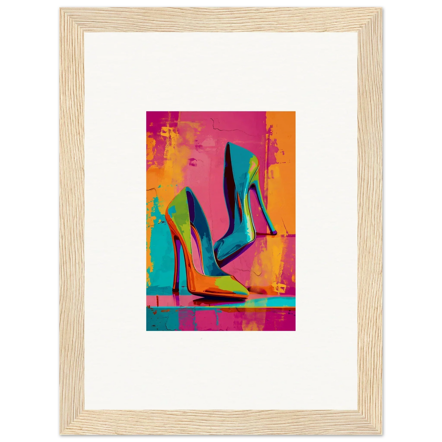 Colorful abstract canvas print of high-heeled shoes for awesome room decoration