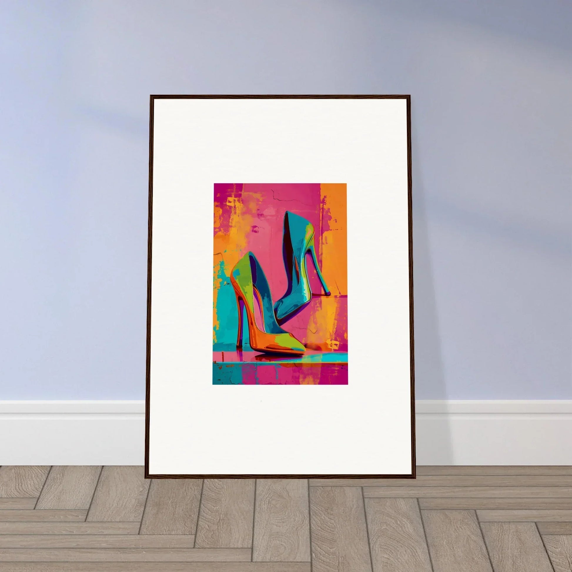 Colorful pop art print of high-heeled shoes for fun room decoration or wall art