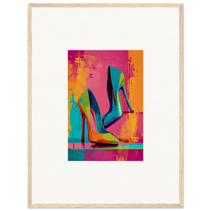 Vibrant multicolored high-heeled shoes perfect for room decoration or wall art