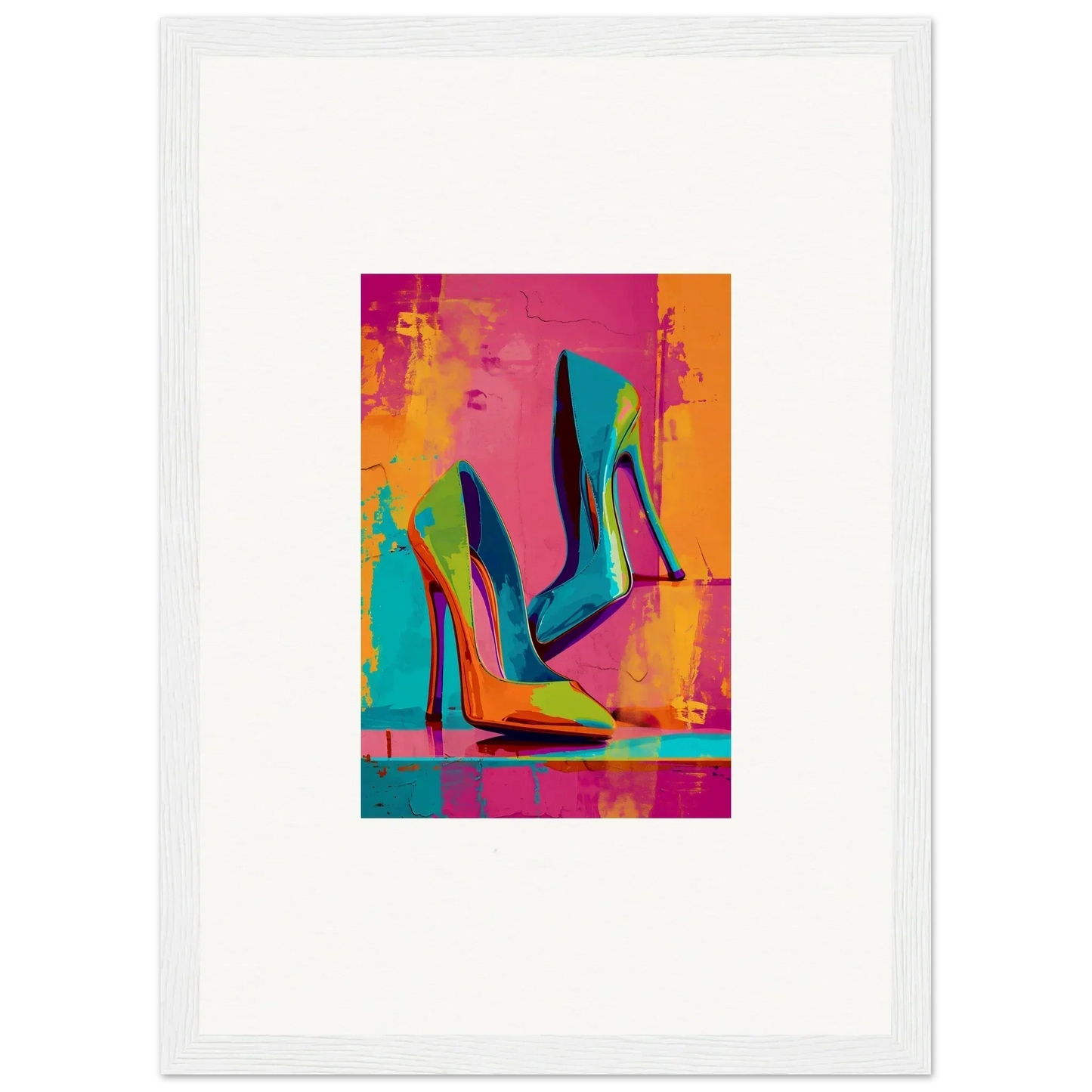 Vibrant abstract painting of stiletto shoes for fun wall art and room decoration