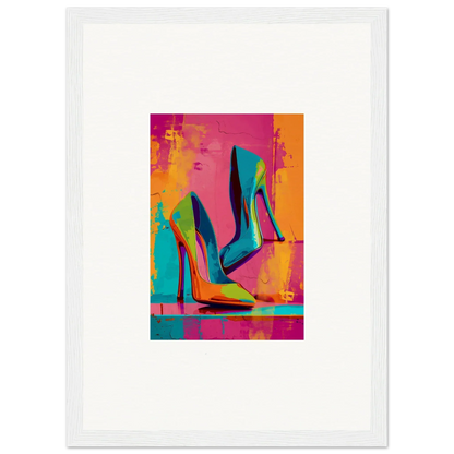 Vibrant abstract painting of stiletto shoes for fun wall art and room decoration