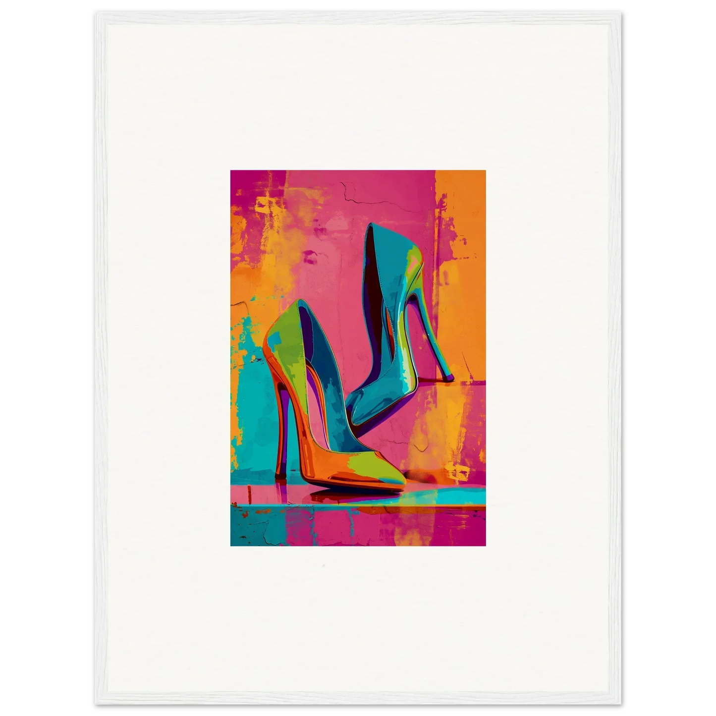 Colorful high-heeled shoes in pop art style for trendy wall art and room decoration